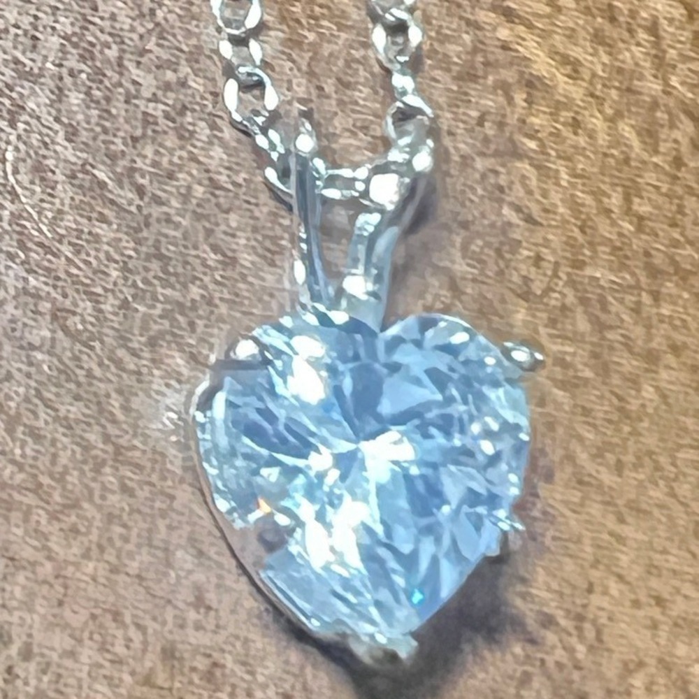 Sterling Silver Heart Necklace Brilliant Clear CZ Solitaire 18 Inches